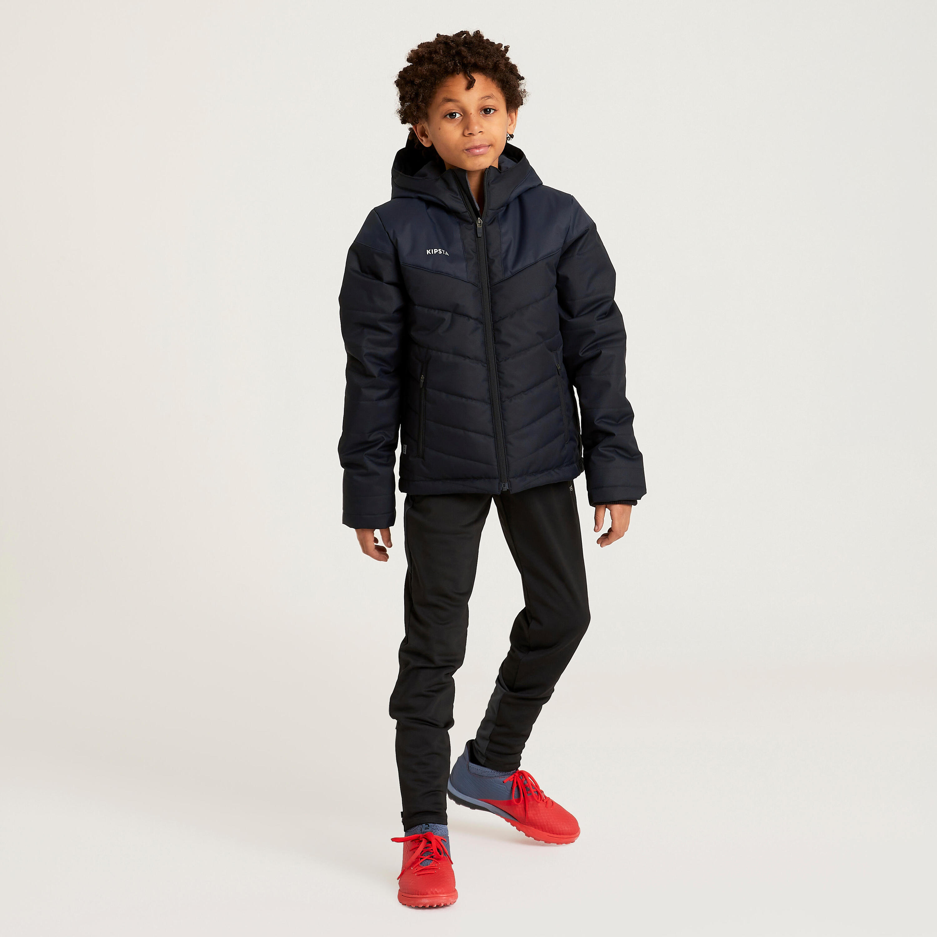 CHAQUETA CÁLIDA CORTA DE FÚTBOL NIÑOS NEGRA  7/7