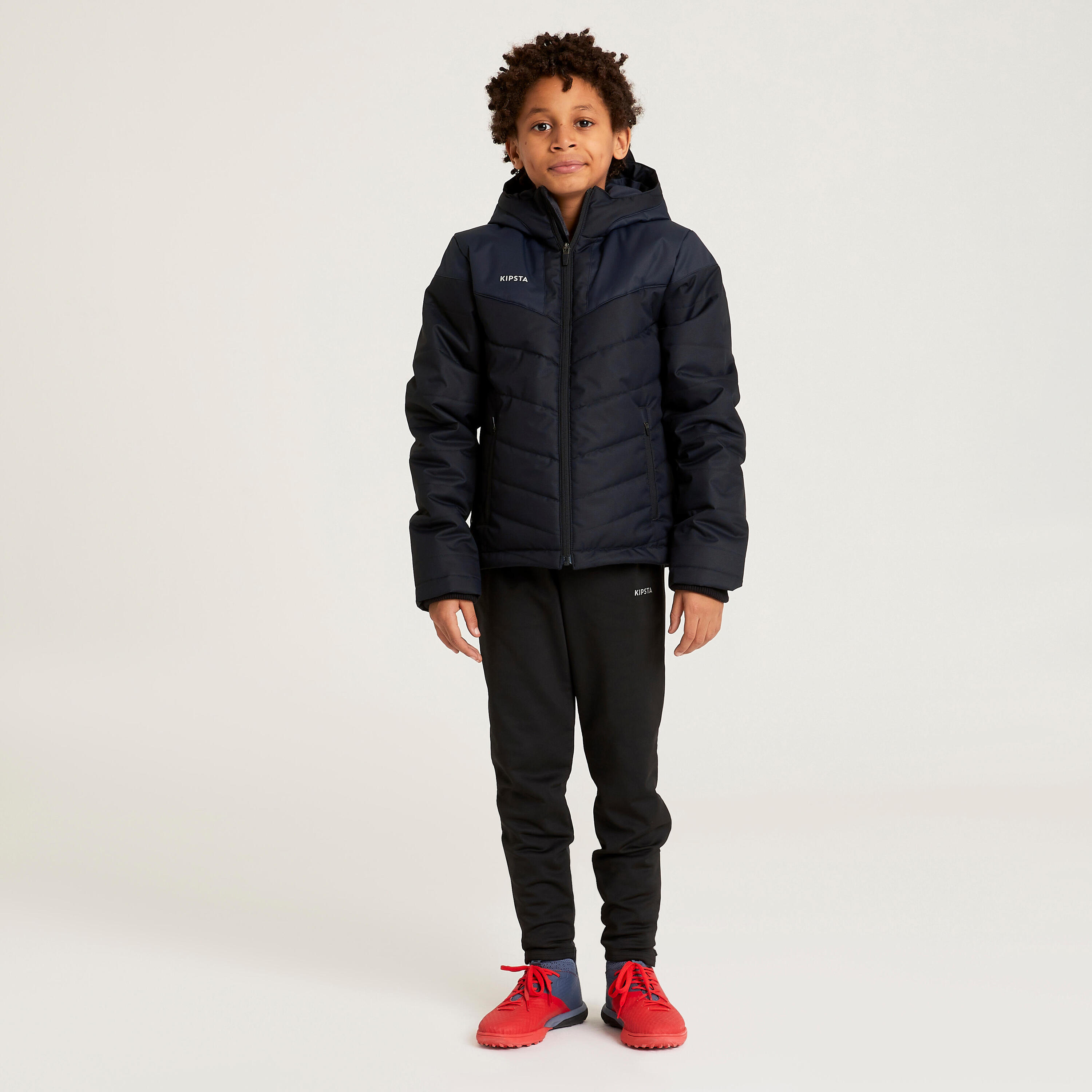 CHAQUETA CÁLIDA CORTA DE FÚTBOL NIÑOS NEGRA  5/7