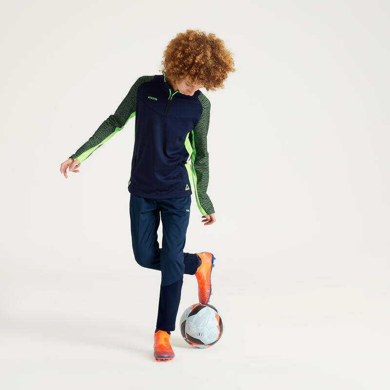 Bluză cu fermoar scurt Fotbal CLR Bleumarin-Galben fluorescent Copii 