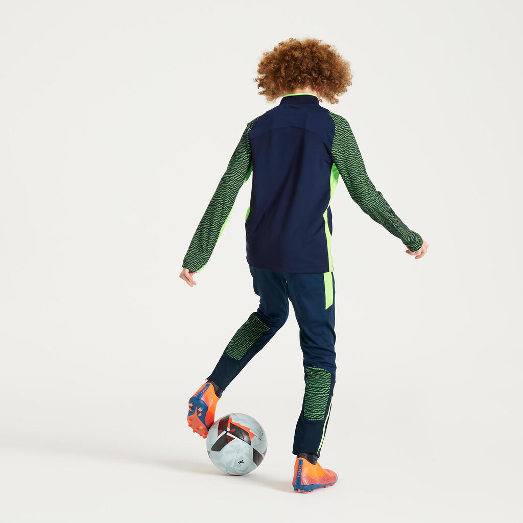 Bērnu futbola sporta krekls ar 1/2 rāvējslēdzēju “CLR”, tumši zils/neona dzeltens