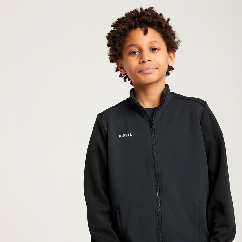 Jachetă Fotbal Essential Negru-Gri Copii 