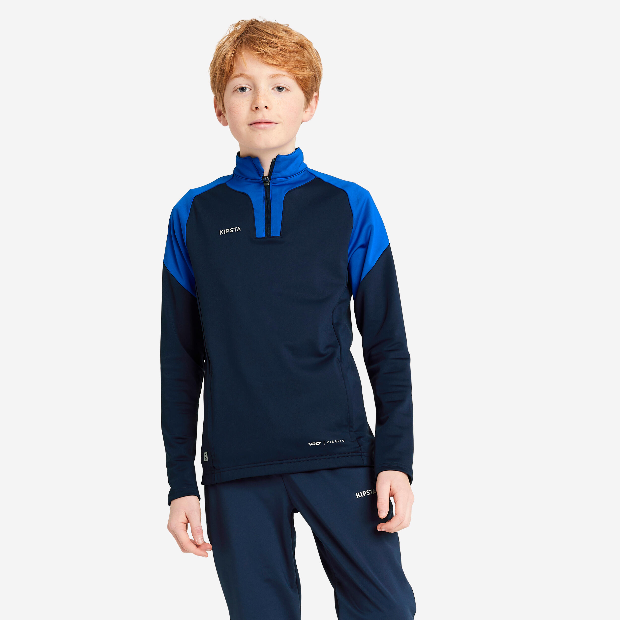 Bluză cu fermoar scurt Fotbal VIRALTO CLUB Albastru-Bleumarin Copii