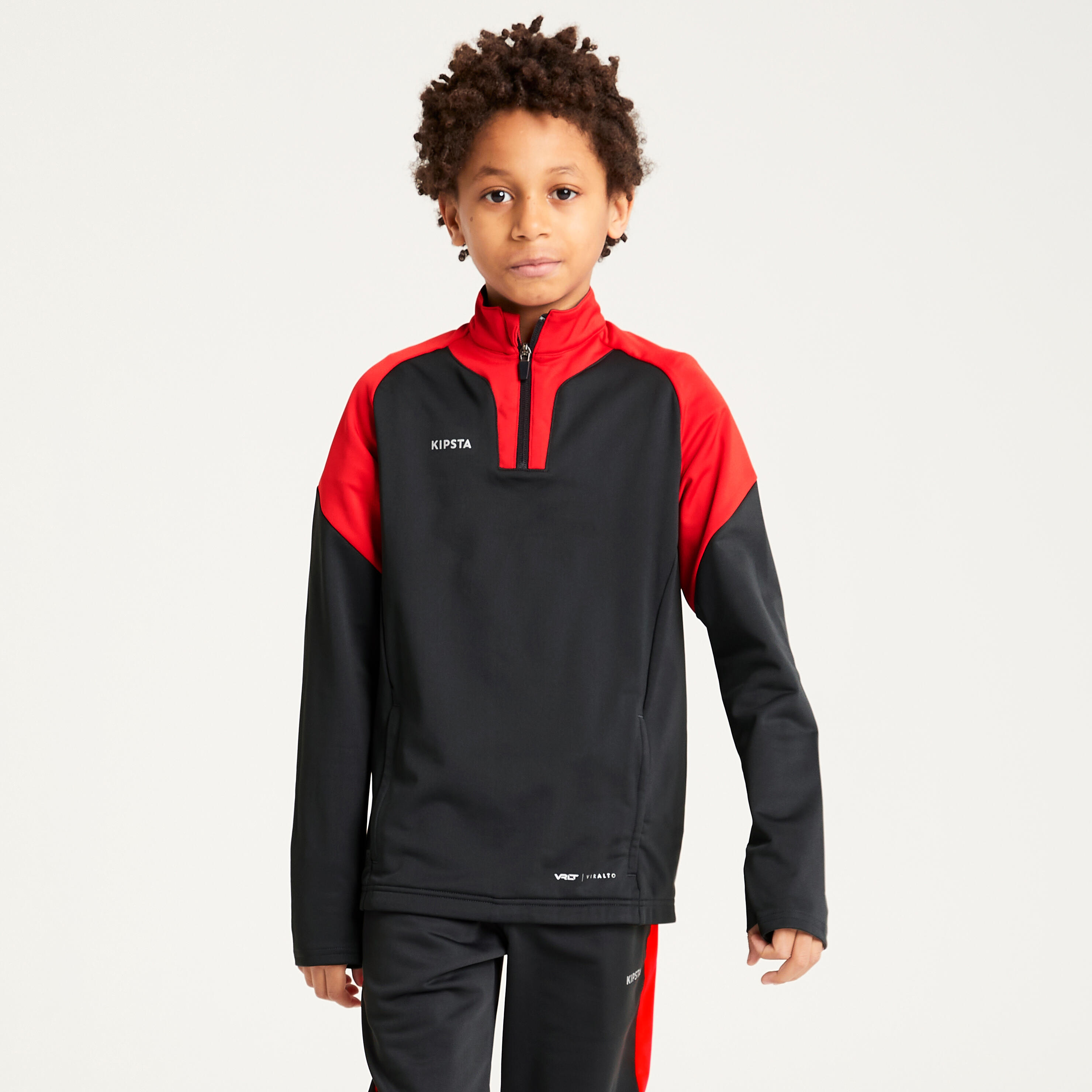 Kids' 1/2 Zip Football Sweatshirt Viralto Club - Red & Carbon Grey 2/5