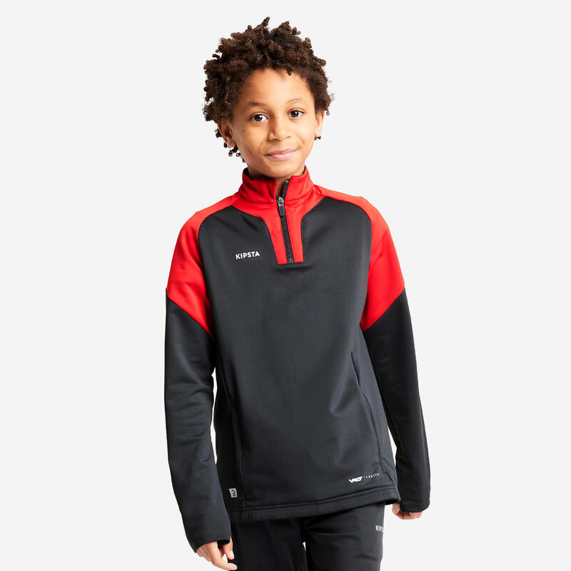 Sweat de football 1/2 zip VIRALTO CLUB JR rouge et gris carbone