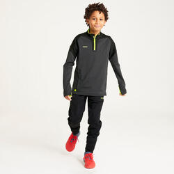 Sweat de football 1/2 zip VIRALTO SOLO JR noir, gris et jaune fluo.