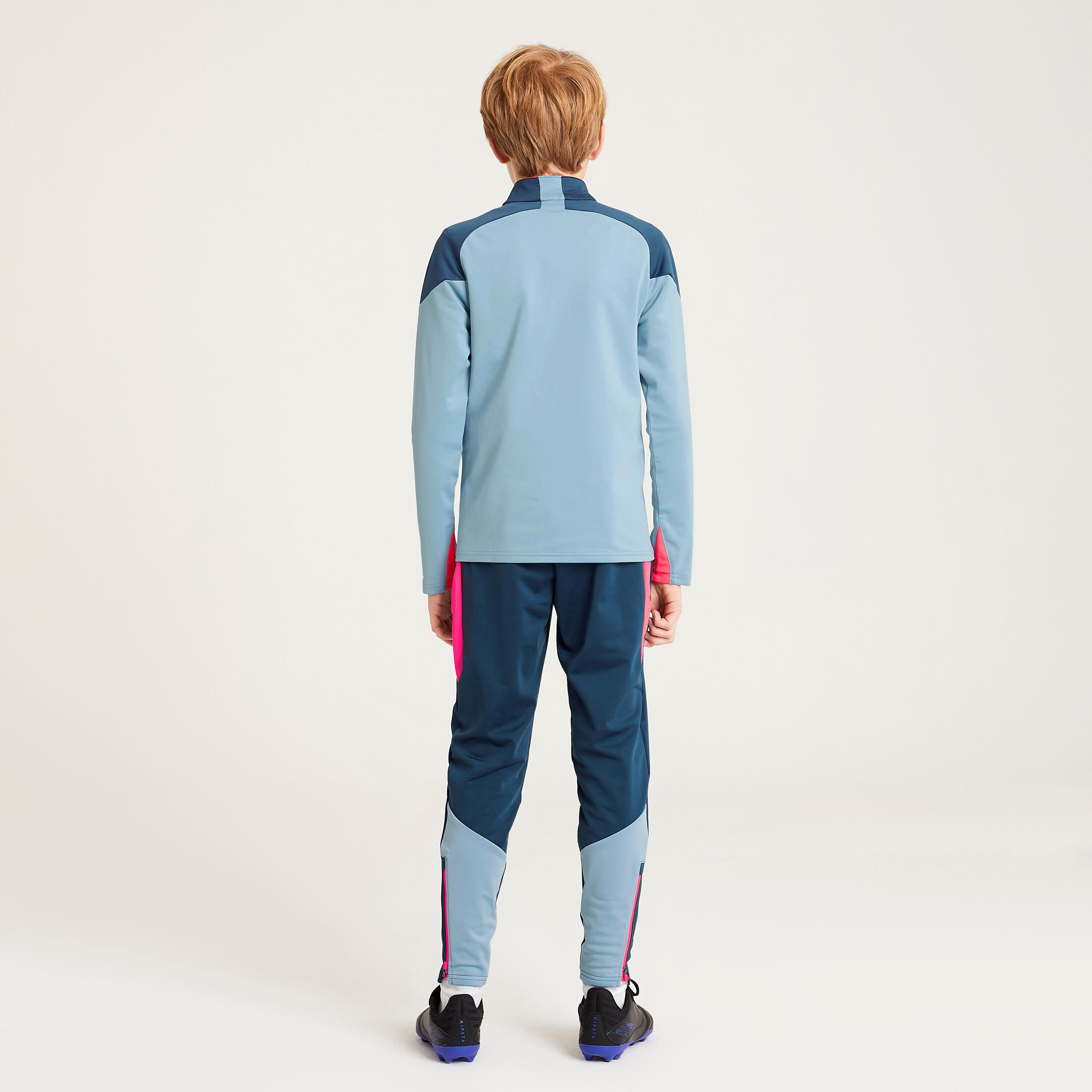 Kids' 1/2 Zip Football Sweatshirt Viralto Solo - Blue/Grey/Neon Pink 8/9