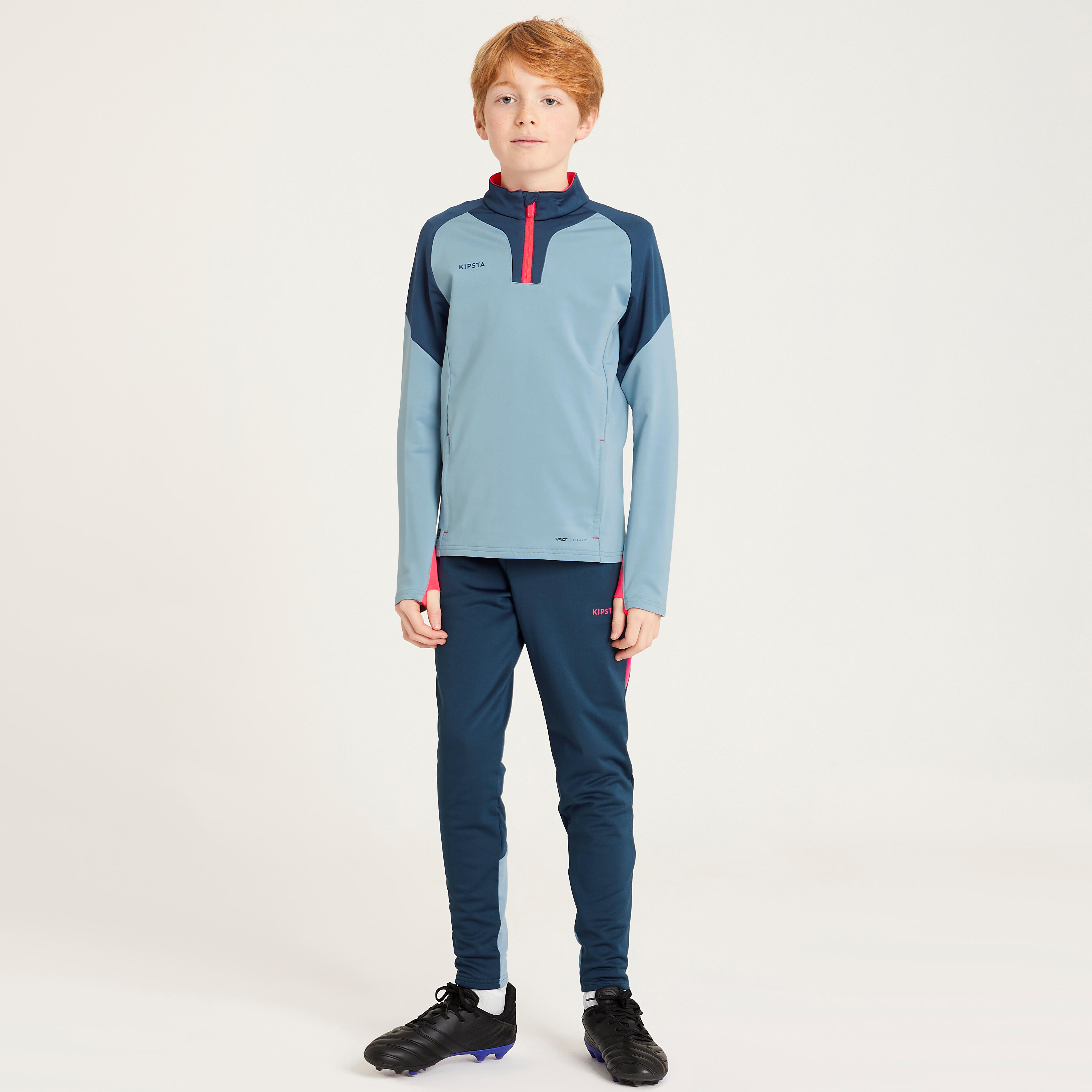 KIPSTA Detská futbalová mikina Viralto Solo s 1/2 zipsom modrá 8-9 r (131-140 cm) · záber 8