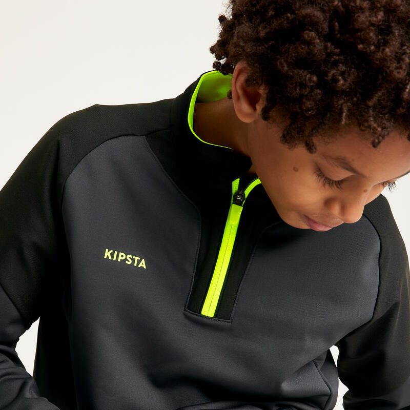 Kids' Football 1/2 Zip Sweatshirt Viralto Solo - Black/Grey/Neon Yellow.