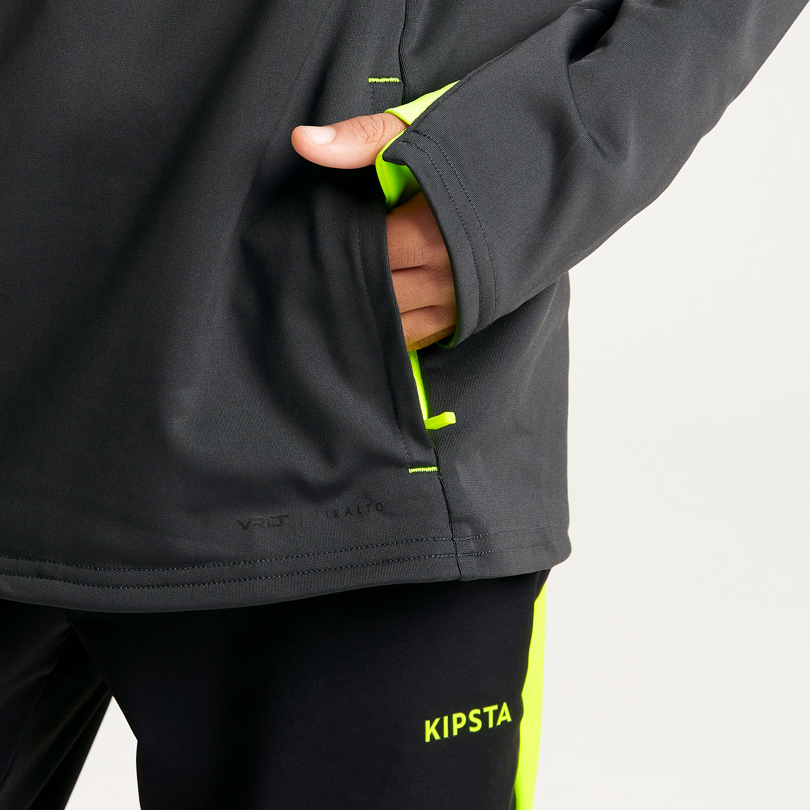 Kids' Football 1/2 Zip Sweatshirt Viralto Solo - Black/Grey/Neon Yellow. 4/9