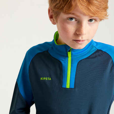 Kids' 1/2 Zip Football Sweatshirt Viralto Solo - Blue/Grey/Neon Yellow