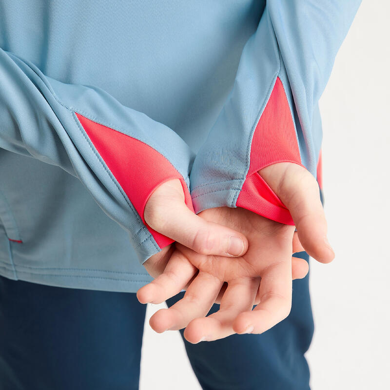 Sweat de football 1/2 zip VIRALTO SOLO JR Bleu, gris et rose fluo.