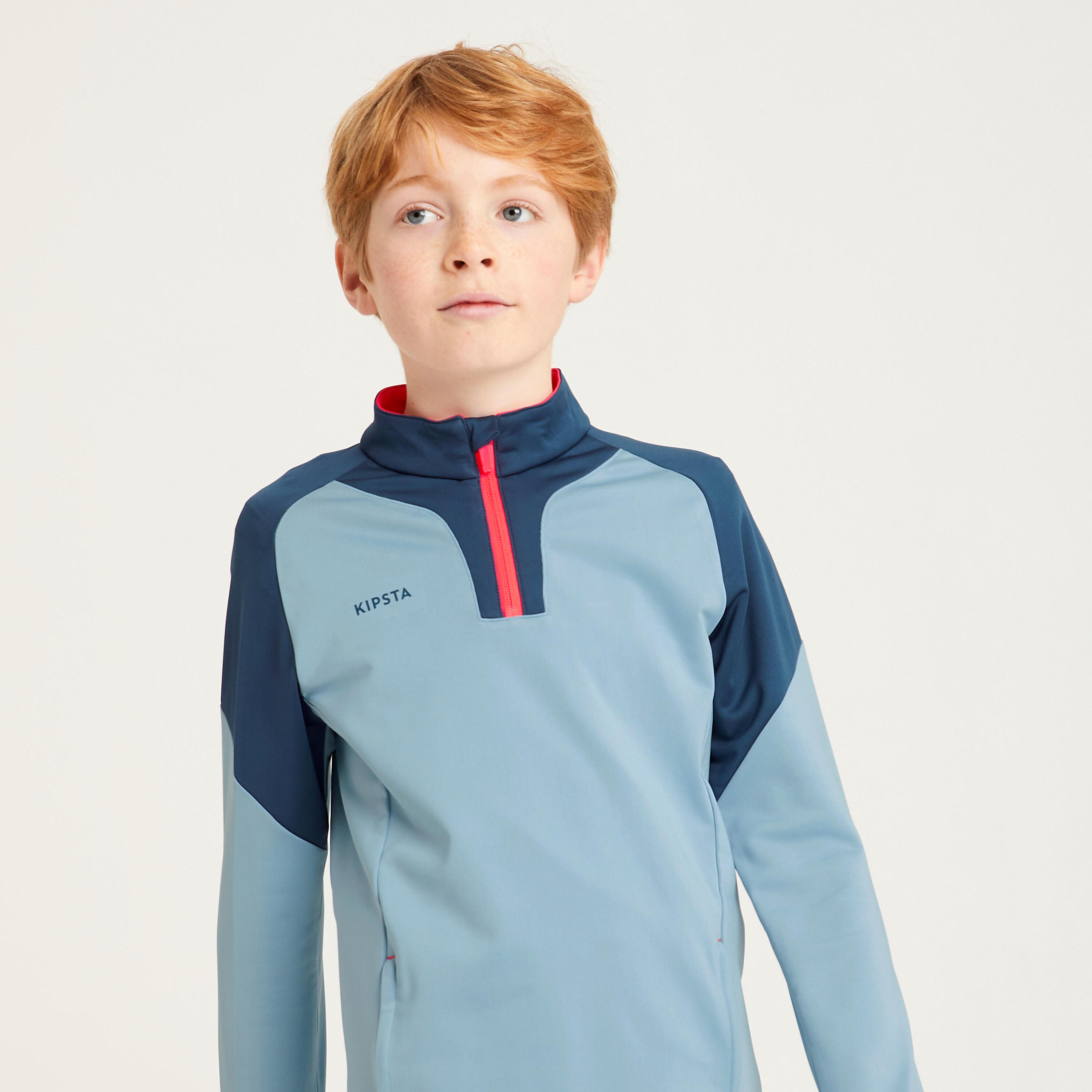 Kids' 1/2 Zip Football Sweatshirt Viralto Solo - Blue/Grey/Neon Pink 6/9