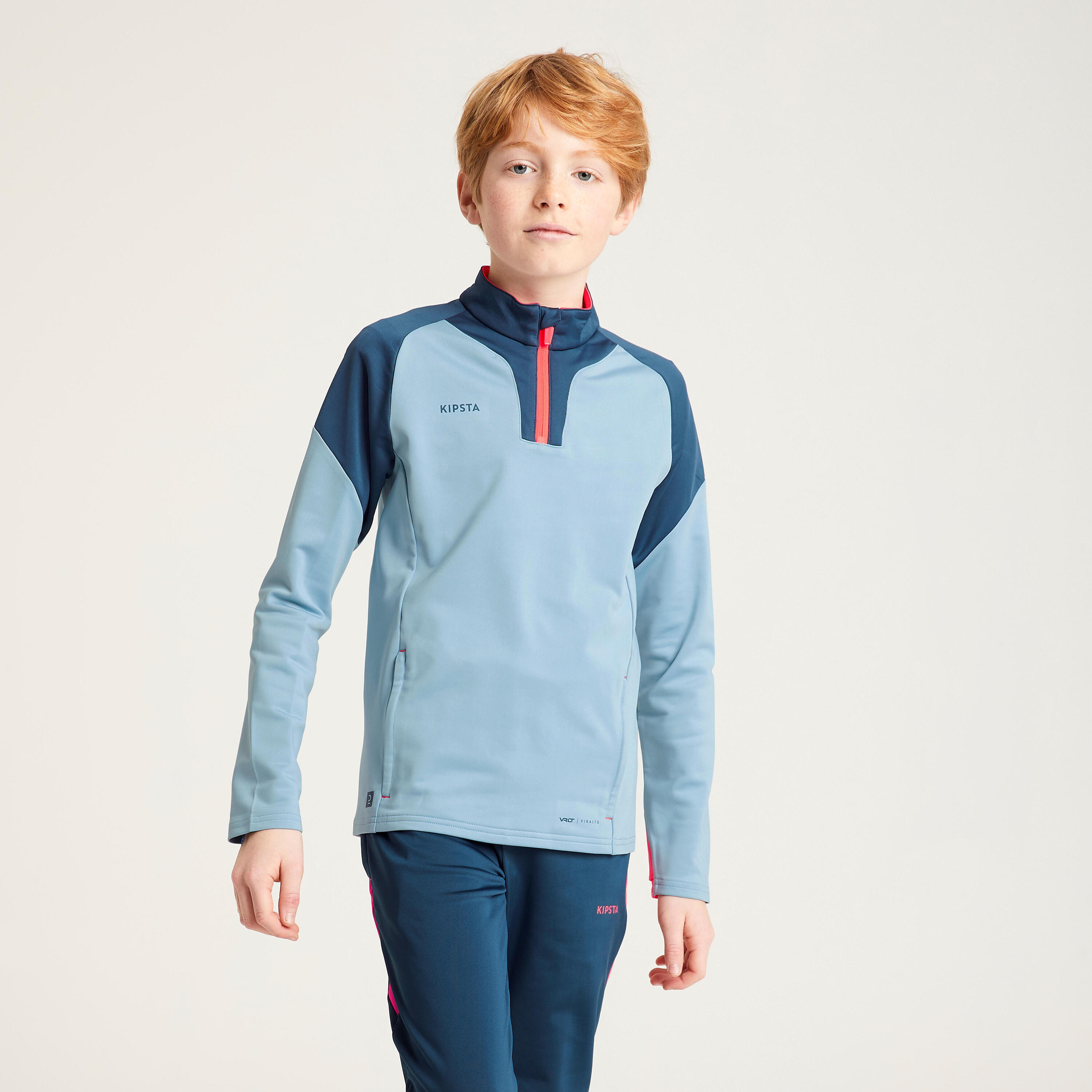 Kids' 1/2 Zip Football Sweatshirt Viralto Solo - Blue/Grey/Neon Pink 3/9
