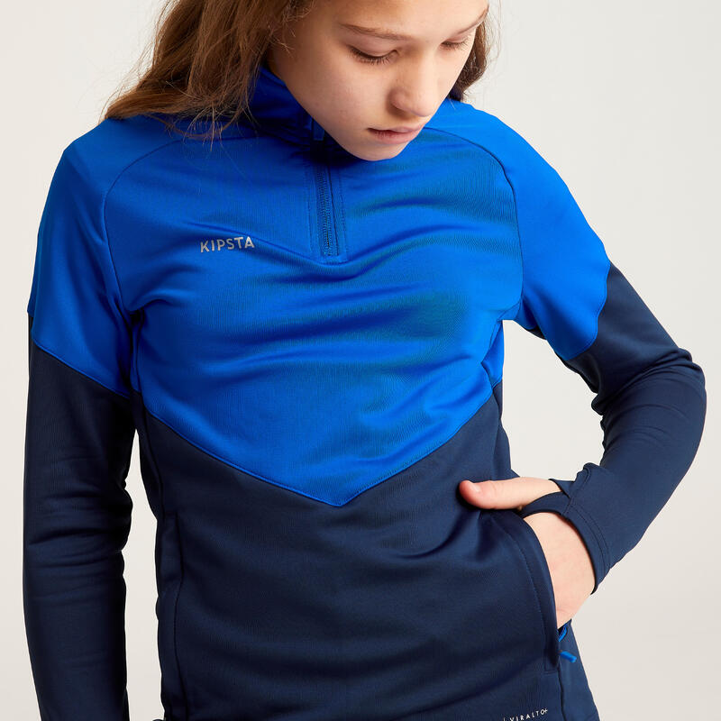 Mädchen Fussball Sweatshirt 1/2 Zip - Viralto blau 