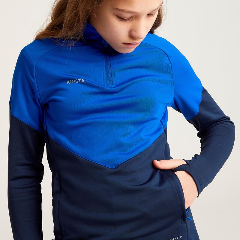 SWEAT DE FOOTBALL 1/2 ZIP FILLE VIRALTO BLEU