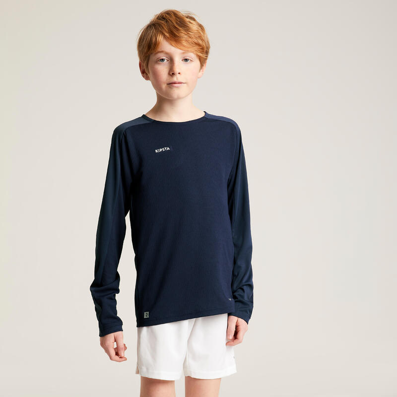 Camiseta de fútbol manga larga Niños Kipsta Viralto azul marina