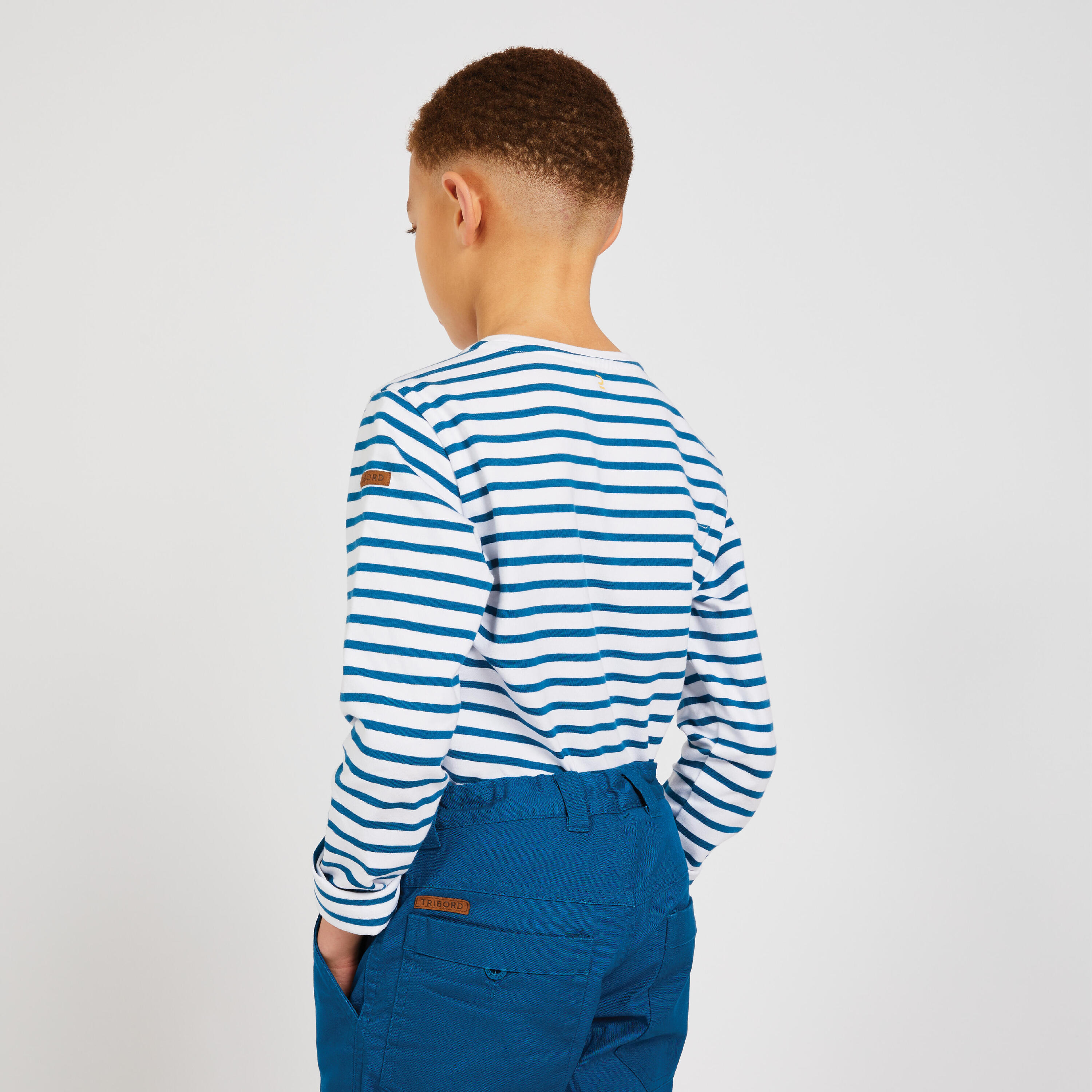 Boys' Sailing Long-sleeved T-shirt Sailing 100 blue and white stripes 4/8