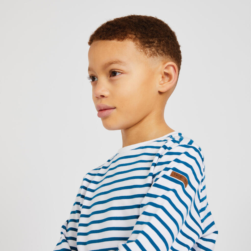 Boy’s Sailing Long-Sleeved T-Shirt - Sailor Sailing 100 - Striped Beige Blue Red