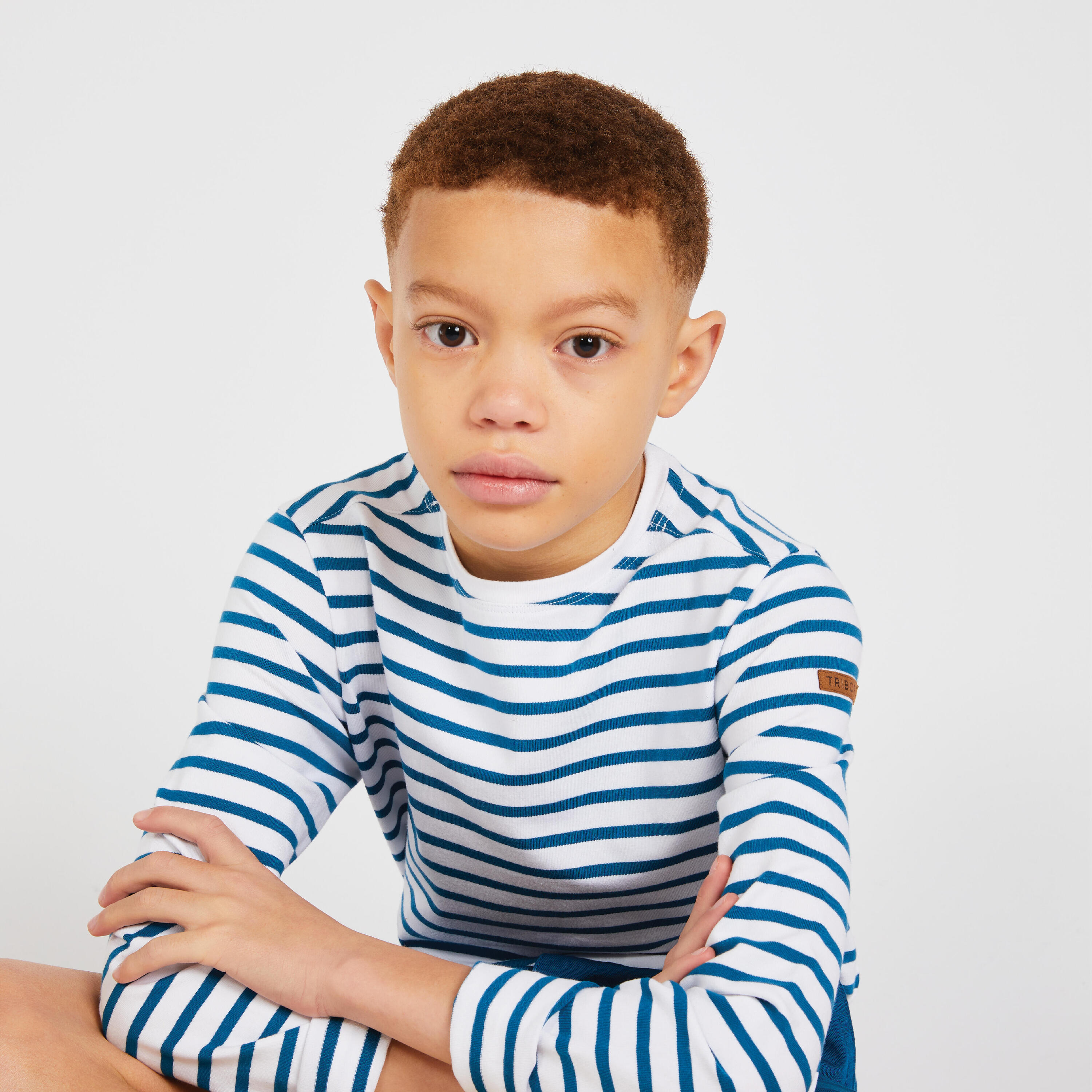 Boys' Sailing Long-sleeved T-shirt Sailing 100 blue and white stripes 6/8