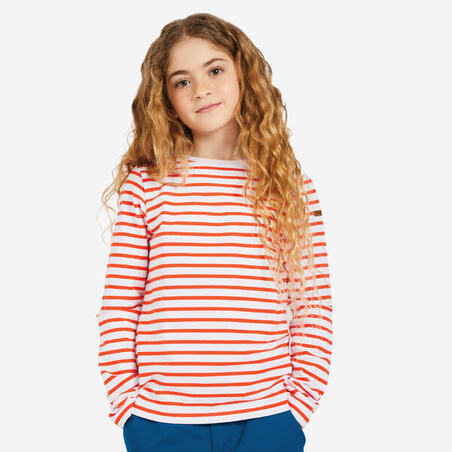 Belo-crvena majica za devojčice za jedrenje SAILING 100