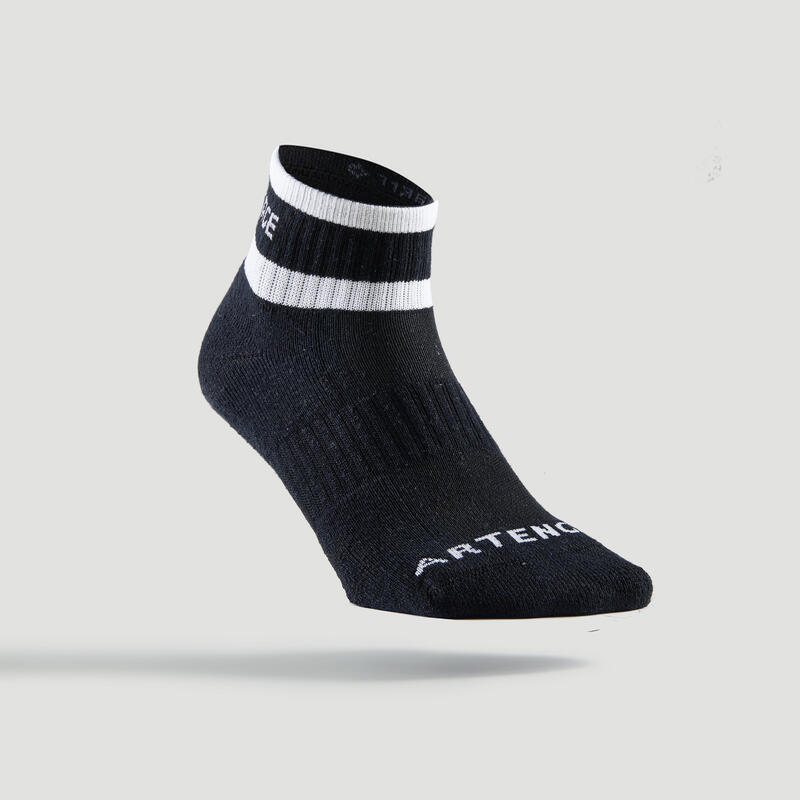 Mid-High Tennis Socks RS 500 Tri-Pack - Black/White/Stripes