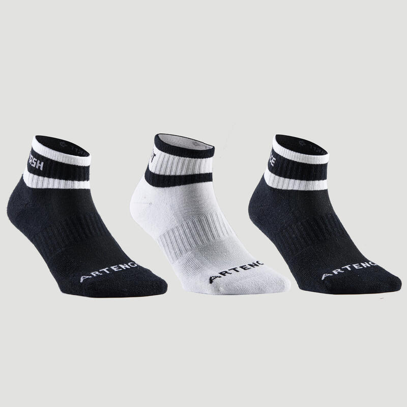 Calcetines media caña de tenis Pack de 3 Artengo RS 500 negro blanco rayas