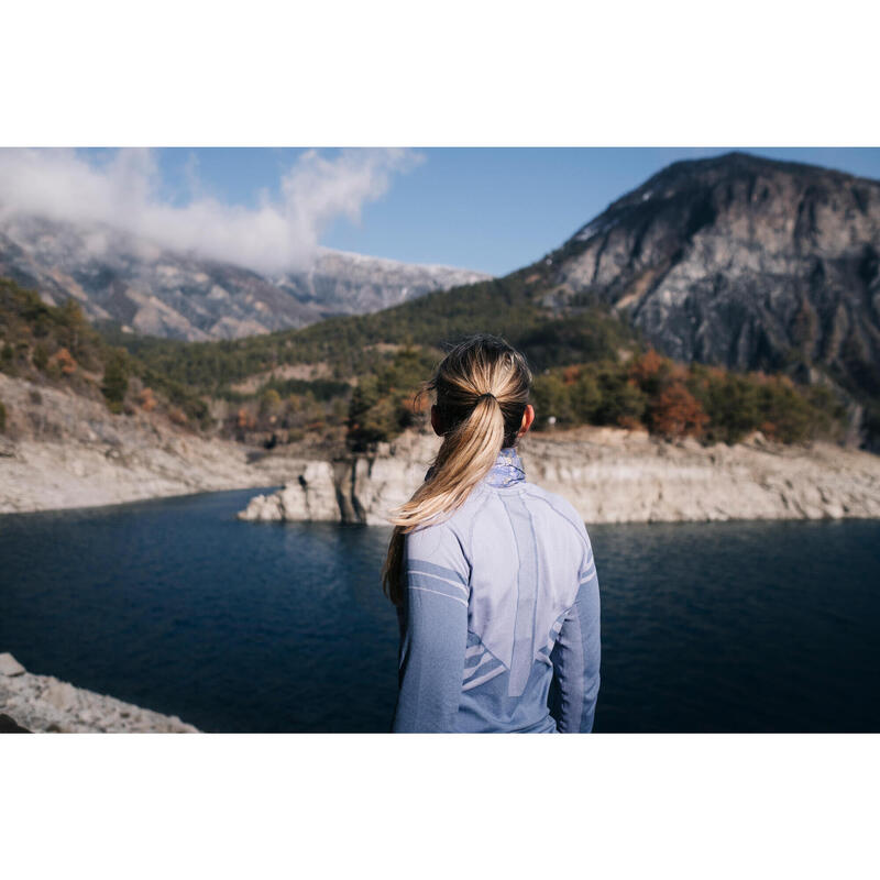 Maglia manica lunga trail donna seamless azzurro-lilla