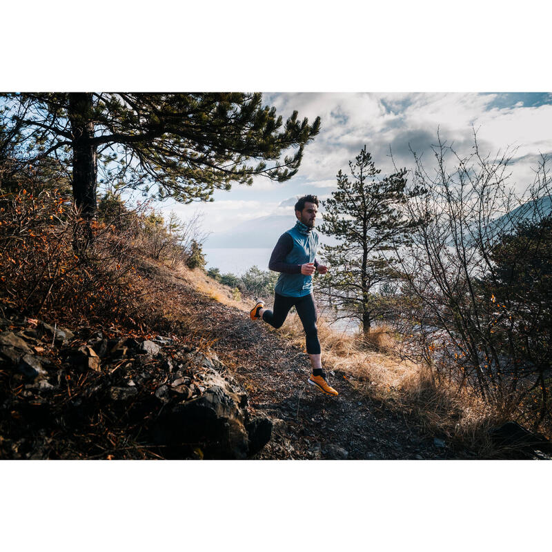 Chaleco Trail Running Hombre Azul Cortavientos