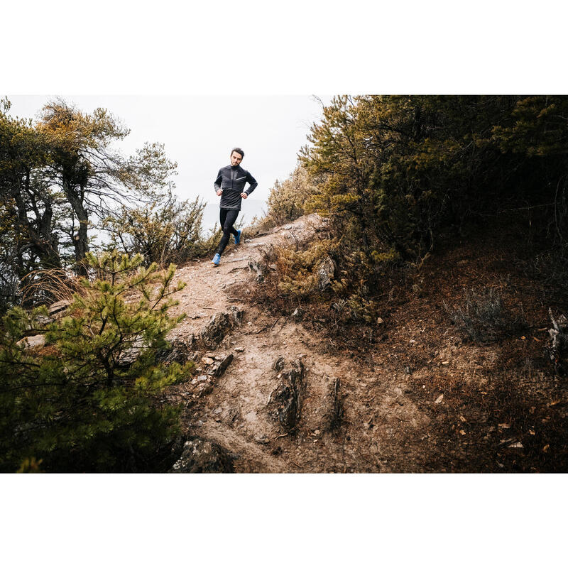 Bluză cu fermoar scurt Alergare Trail Running SOFTSHELL Negru-Gri Bărbați 