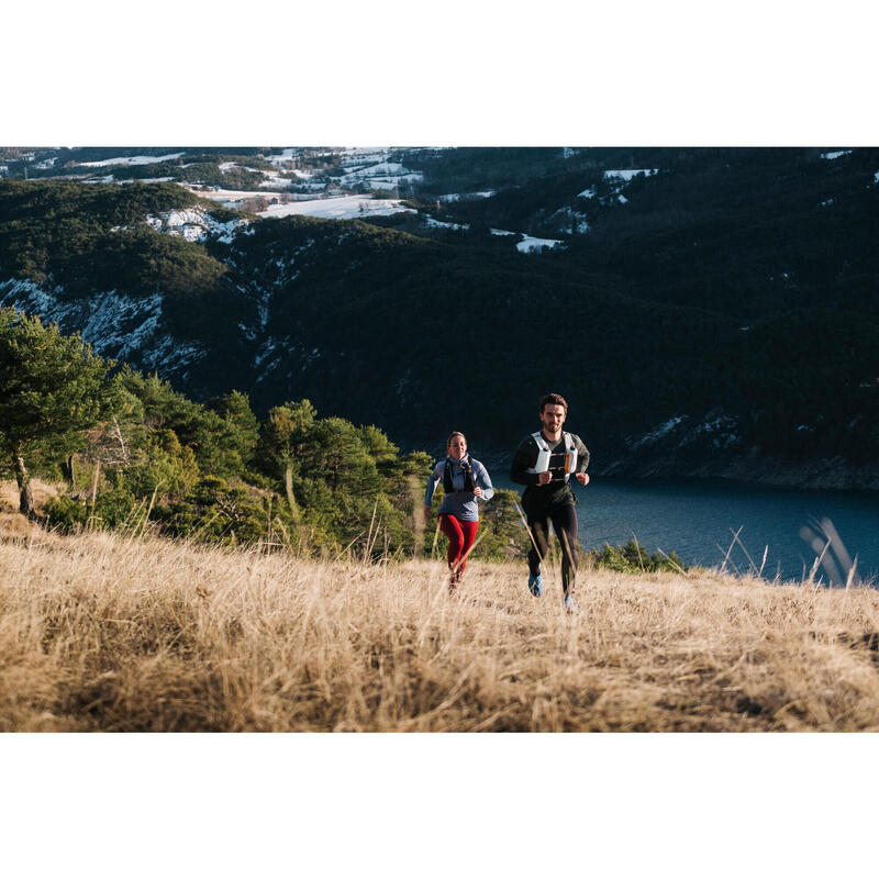 Bluză Seamless Alergare Trail Running Negru-Kaki Bărbați 