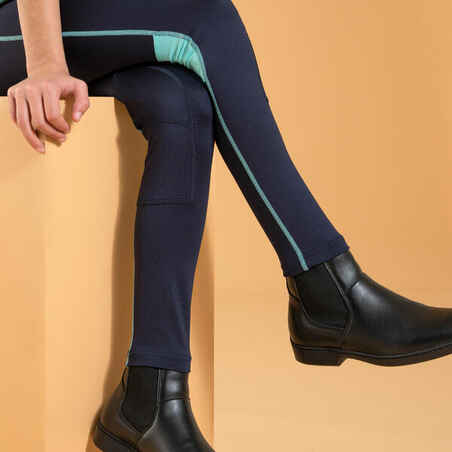 Kids' Light Horse Riding Leggings 100 - Navy/Turquoise