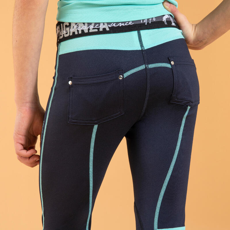 Kids' Light Horse Riding Leggings 100 - Navy/Turquoise