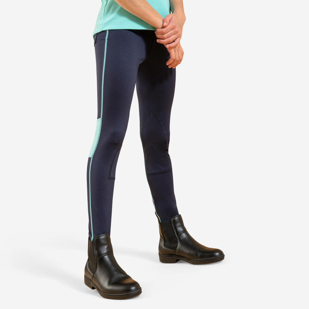 Kids' Horse Riding Lightweight Leggings 100 - Navy/Lavender Purple