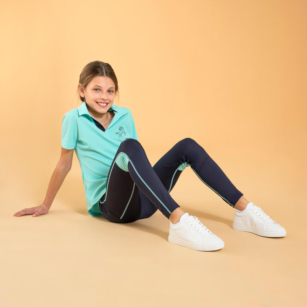 Leggings de equitación ligeros azul marino con lila para niños 100