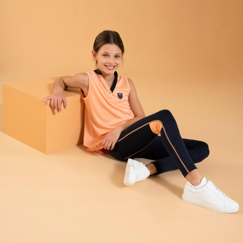 Leggings Equitación 100 Niños Azul Marino Naranja Ligeros