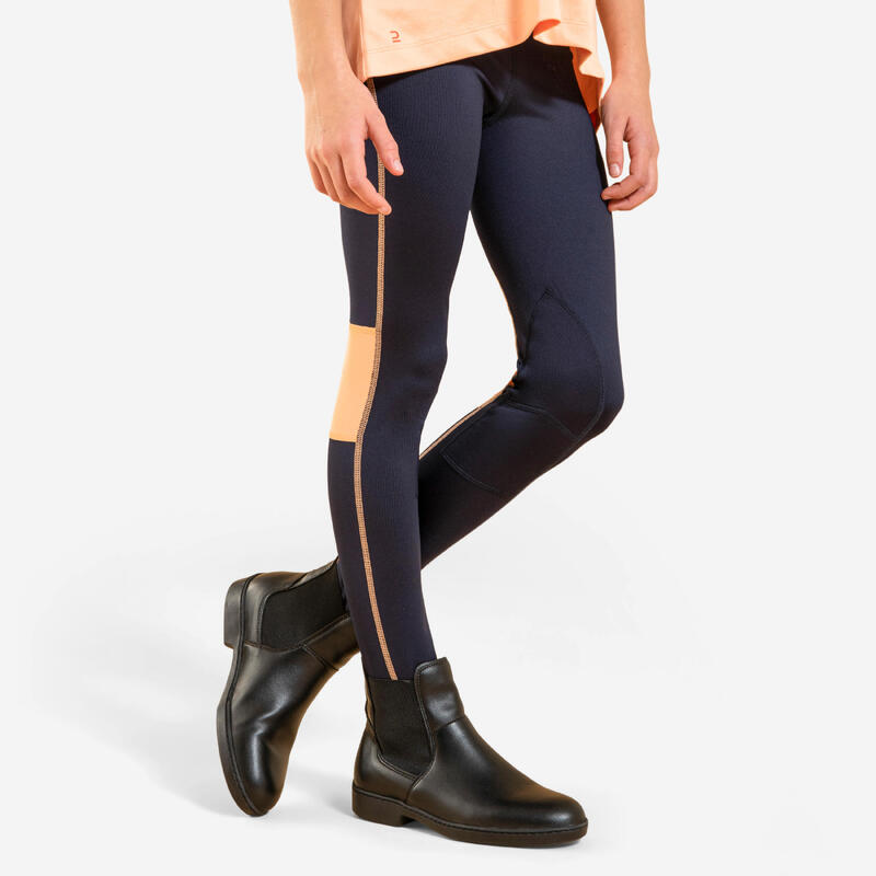 Legging équitation léger Enfant - 100 Bleu Comète / Vert Céladon