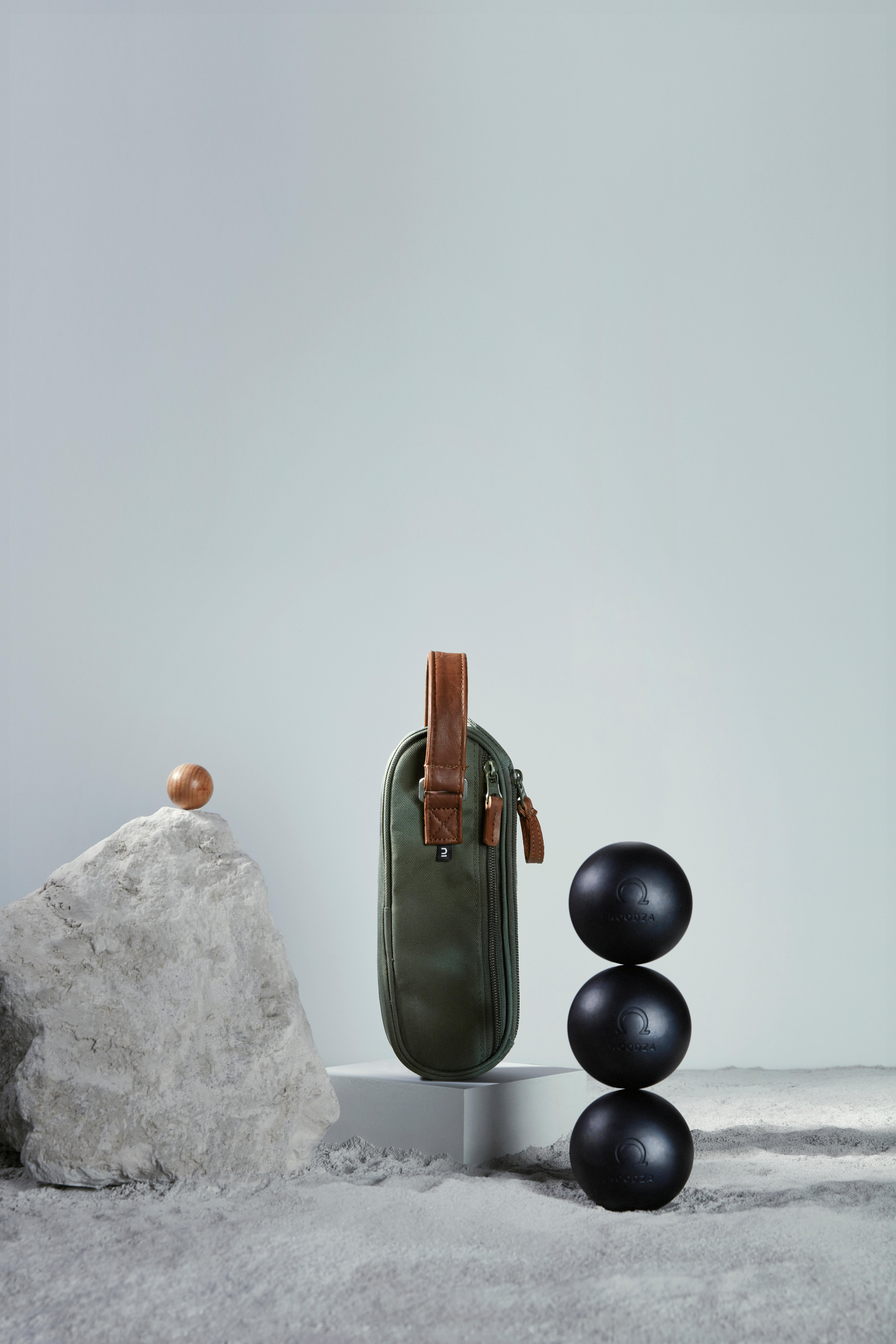 Semi-Rigid Bag for 3 Petanque Boules - Khaki - KOODZA