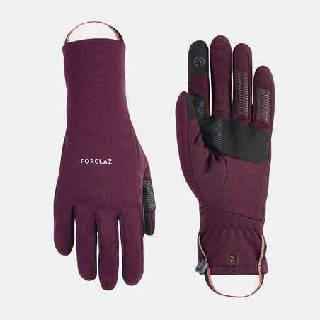 Adult mountain trekking tactile stretch gloves - MT500 burgundy