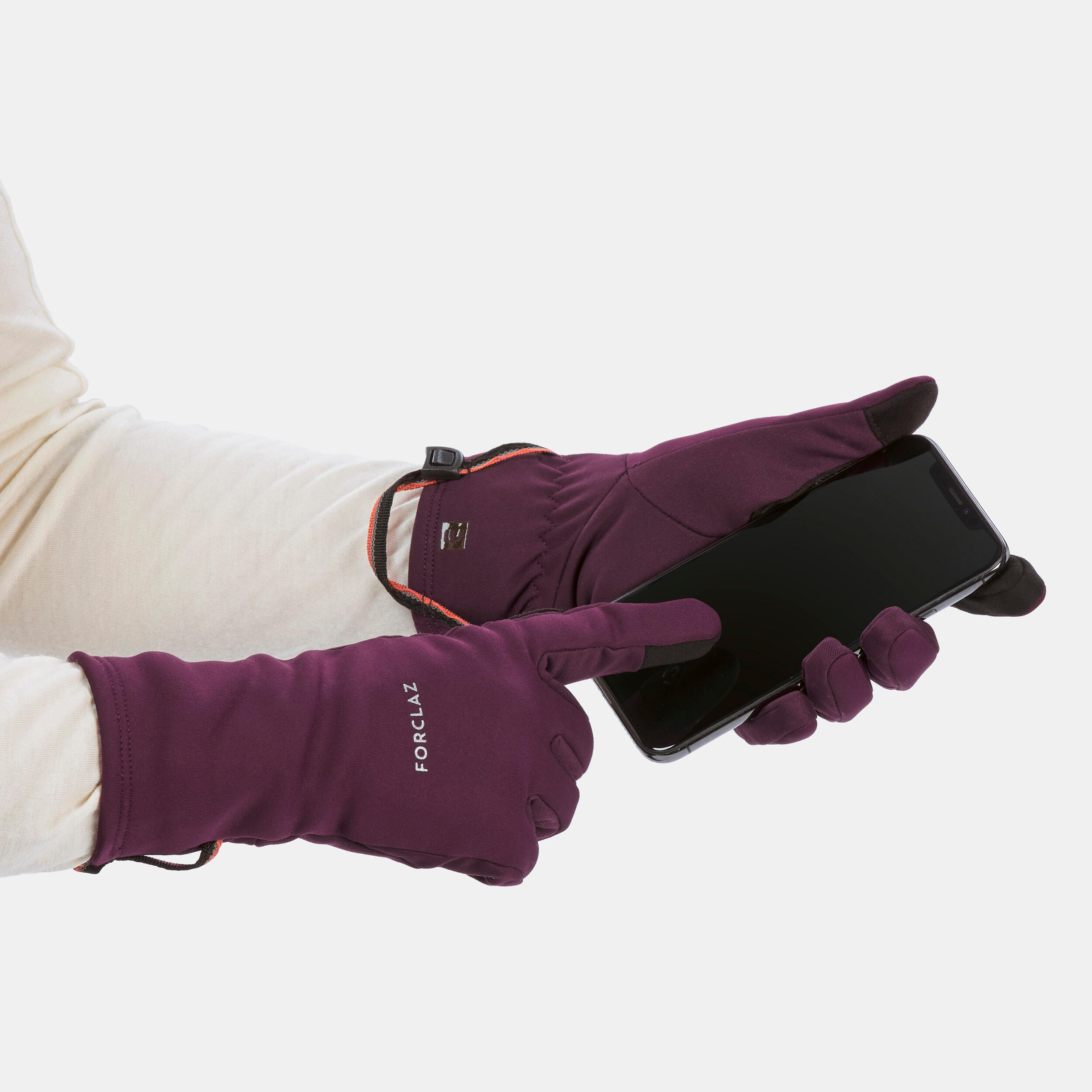 Adult mountain trekking tactile stretch gloves - MT500 burgundy 6/9
