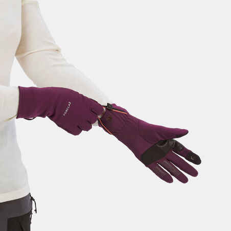 Adult mountain trekking tactile stretch gloves - MT500 burgundy