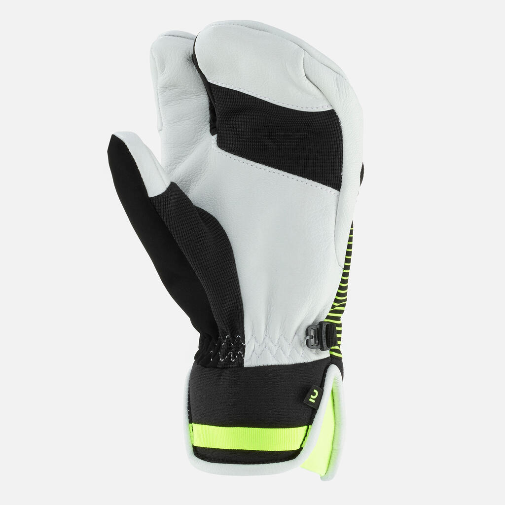 KIDS’ WARM AND WATERPROOF LOBSTER SKIING GLOVES - 900 - BLACK AND NEON YELLOW