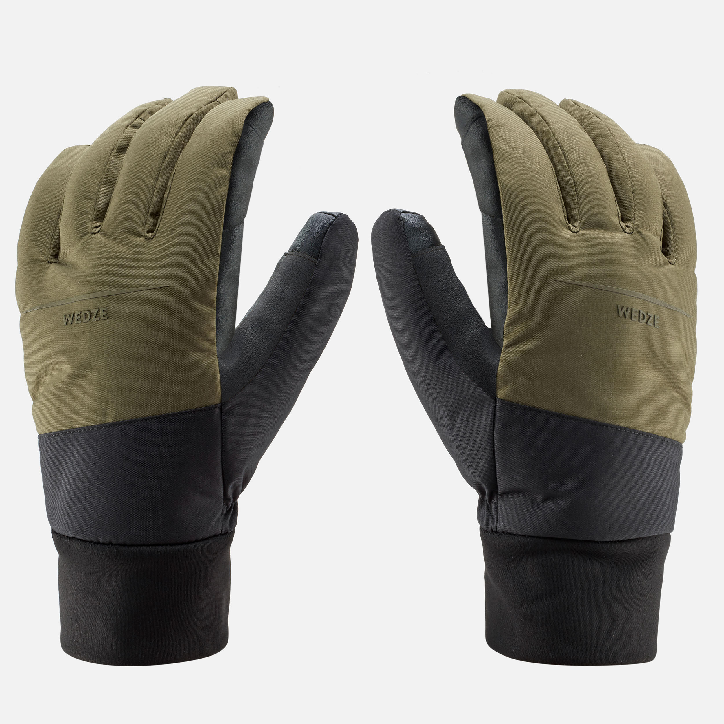 Adult ski gloves, 100 LIGHT khaki and black