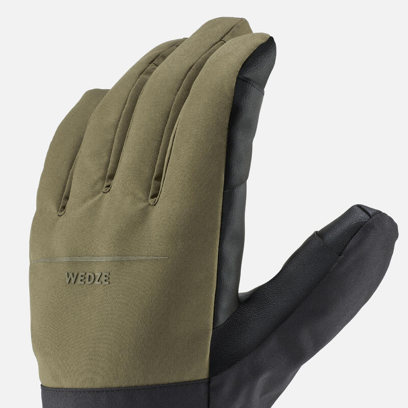 Gants de ski adulte, 100 LIGHT kaki et noir