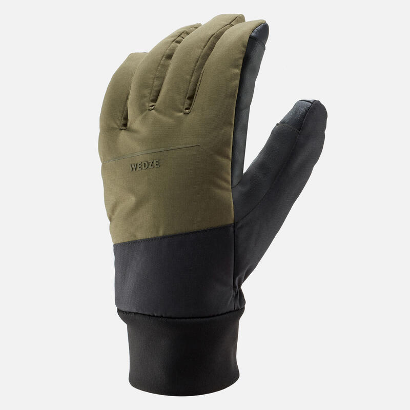 Gants de ski adulte, 100 LIGHT kaki et noir