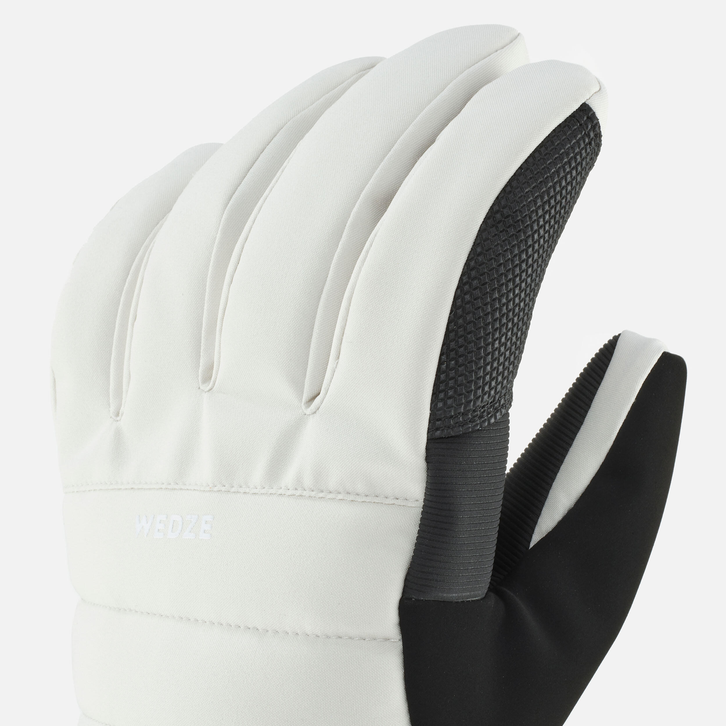 ADULT DOWNHILL SKI GLOVES 500 BEIGE AND WHITE DecathlonB2B