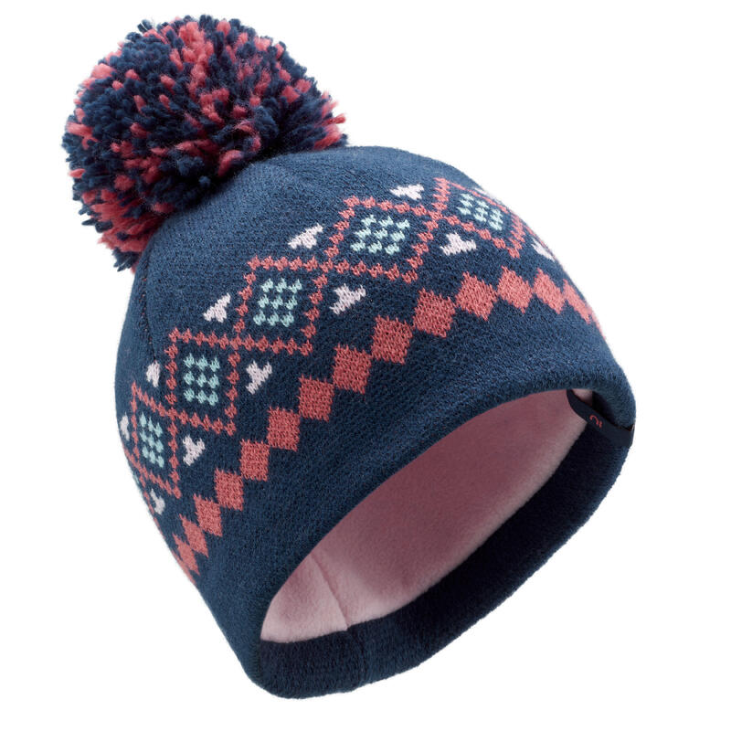 Bonnet bébé et tour de cou de ski / luge - WARM bleu marine et rose