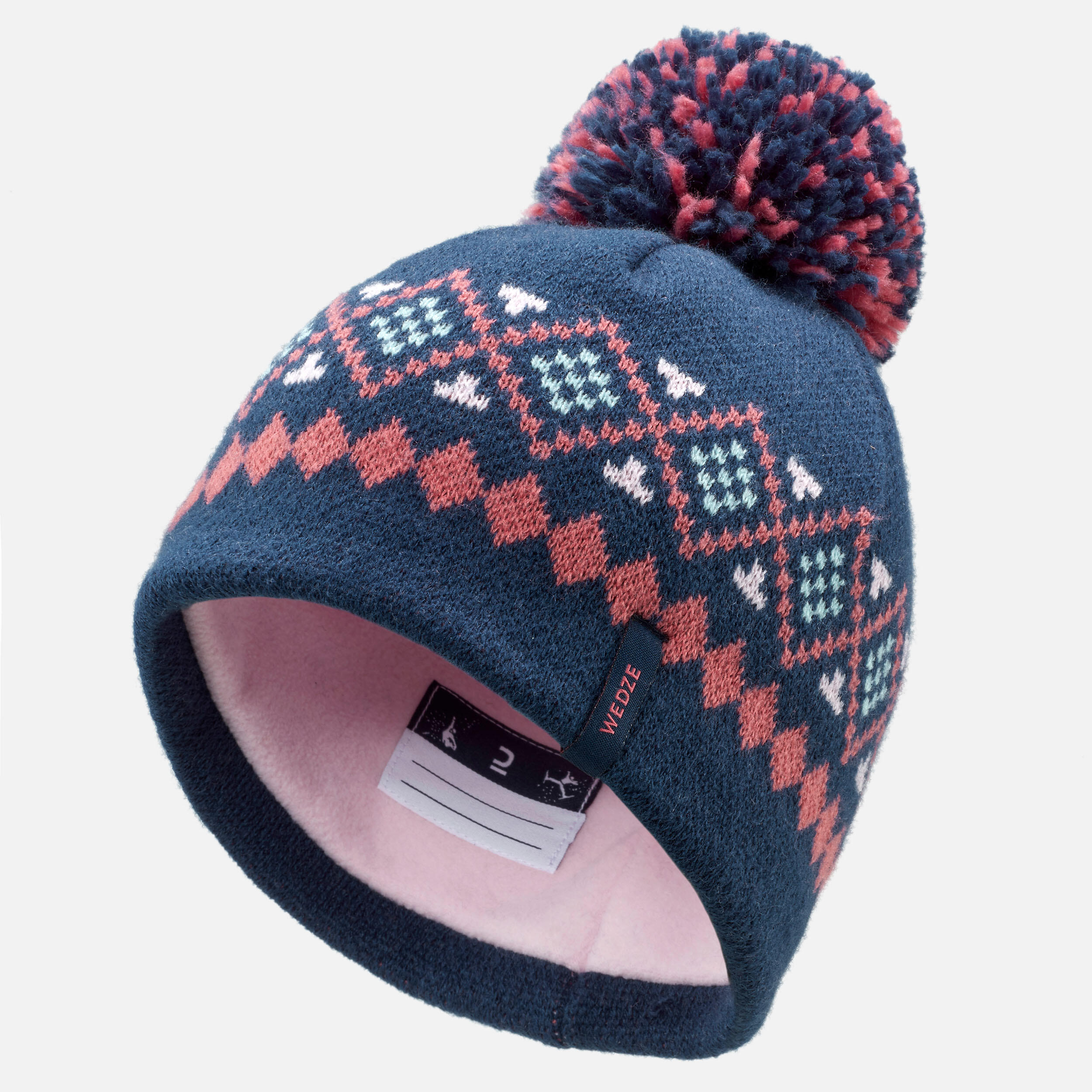 Baby ski/sledge hat and neck warmer - WARM navy blue and pink 6/11