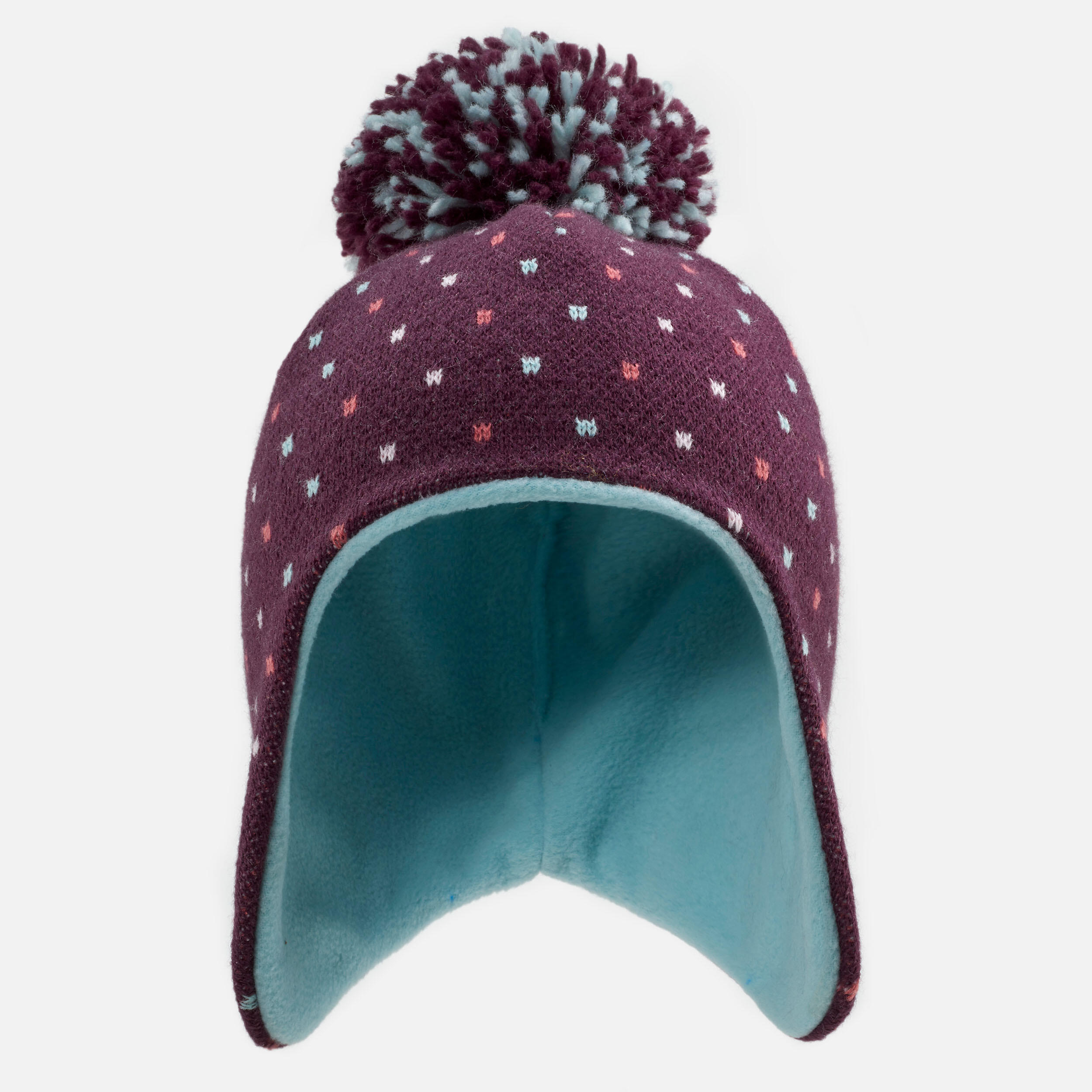 Bonnet bébé péruvien de ski / luge - SIMPLE WARM violet et turquoise 3/11