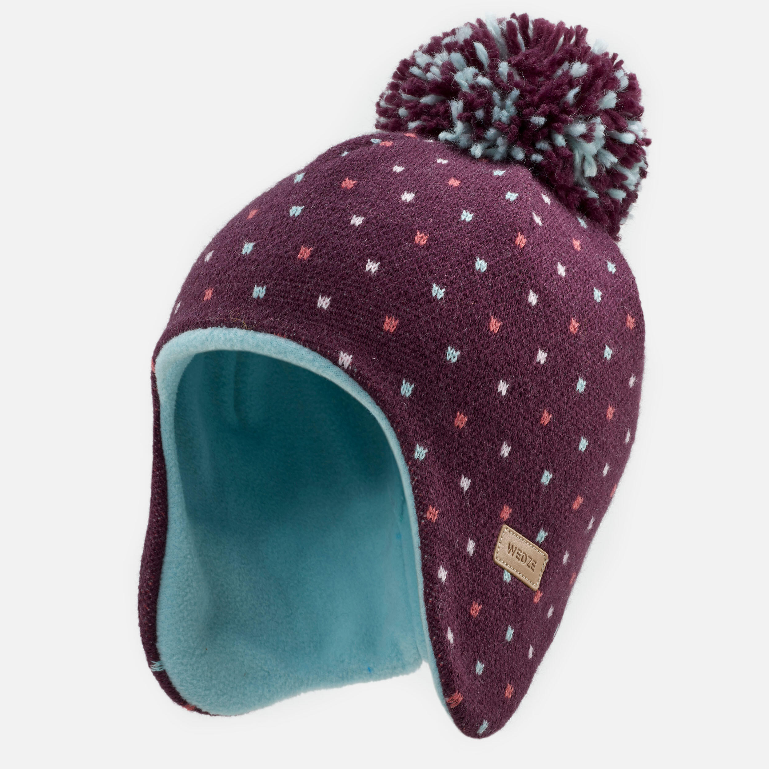Bonnet bébé péruvien de ski / luge - SIMPLE WARM violet et turquoise 2/11