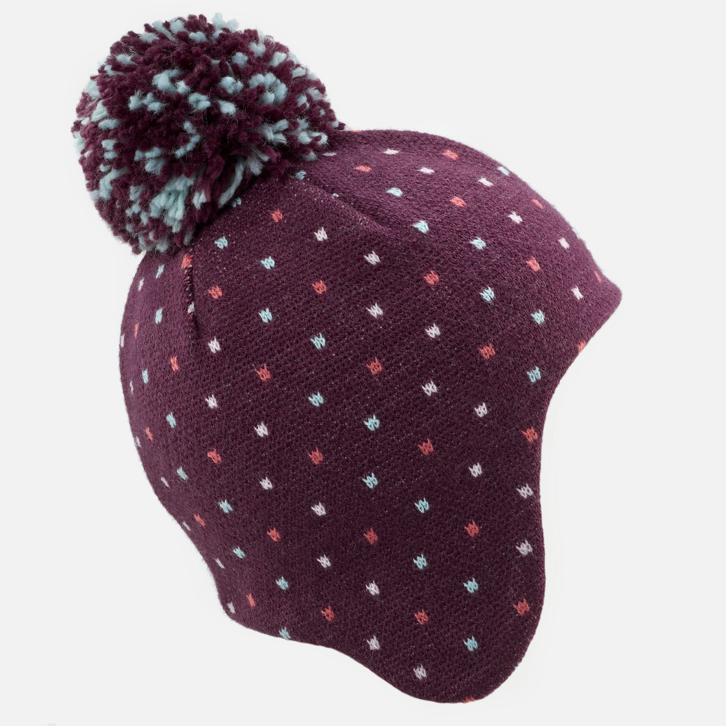 Bonnet bébé péruvien de ski / luge - SIMPLE WARM violet et turquoise 4/11